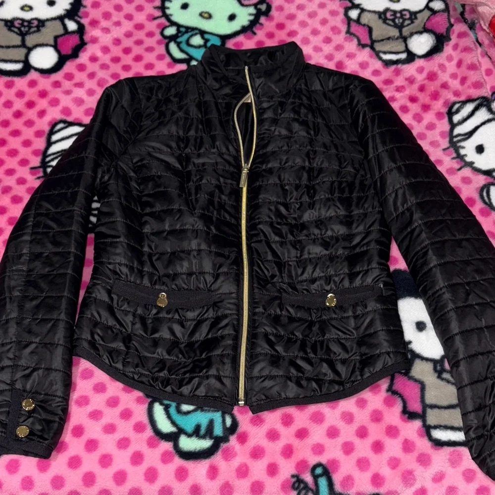 Michael Kors Black Quilted Puffer Jacket with Gold Accents